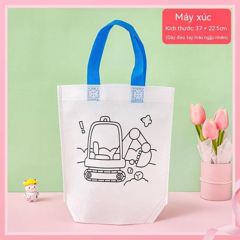 Túi tote Bằng Vải Không Dệt Tự Tô Màu Họa Tiết Hoạt Hình graffiti Cho Trẻ Em