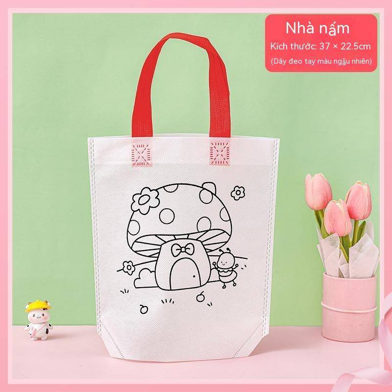 Túi tote Bằng Vải Không Dệt Tự Tô Màu Họa Tiết Hoạt Hình graffiti Cho Trẻ Em