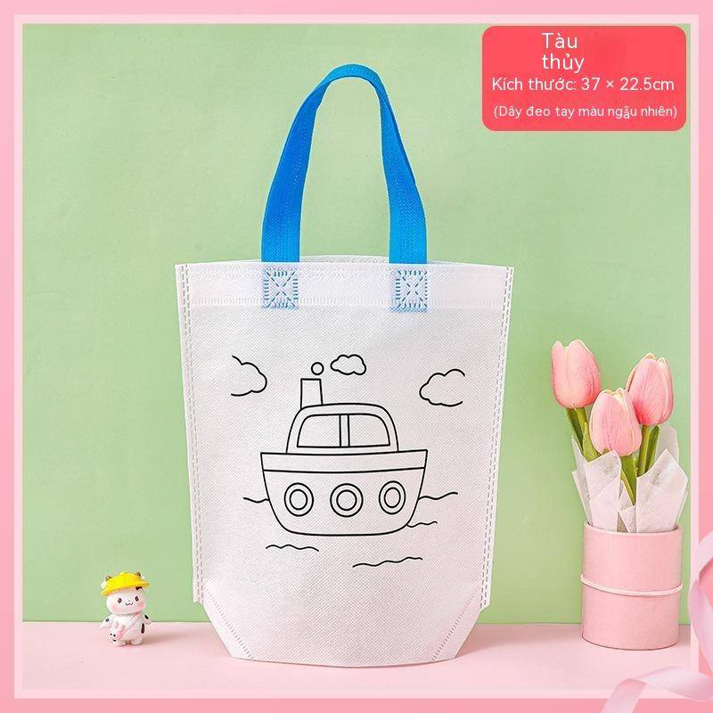 Túi tote Bằng Vải Không Dệt Tự Tô Màu Họa Tiết Hoạt Hình graffiti Cho Trẻ Em