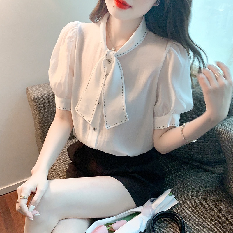Hàng Có Sẵn Áo Sơ Mi Ngắn Tay Hở Vai Phối Tai Thỏ Thời Trang Mùa Hè c3lq