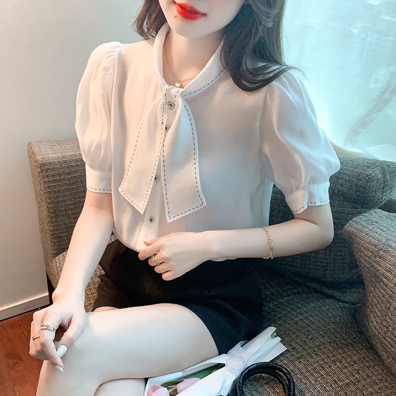 Hàng Có Sẵn Áo Sơ Mi Ngắn Tay Hở Vai Phối Tai Thỏ Thời Trang Mùa Hè c3lq
