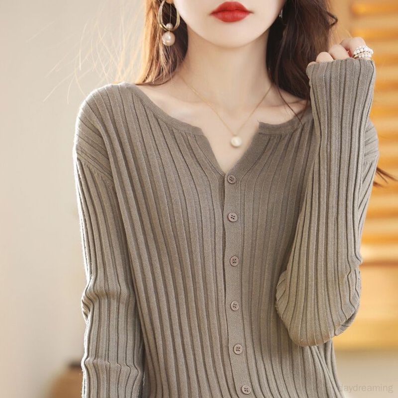 Áo Khoác cardigan Dệt Kim Màu Trơn Thời Trang Thu Đông Cho Nữ