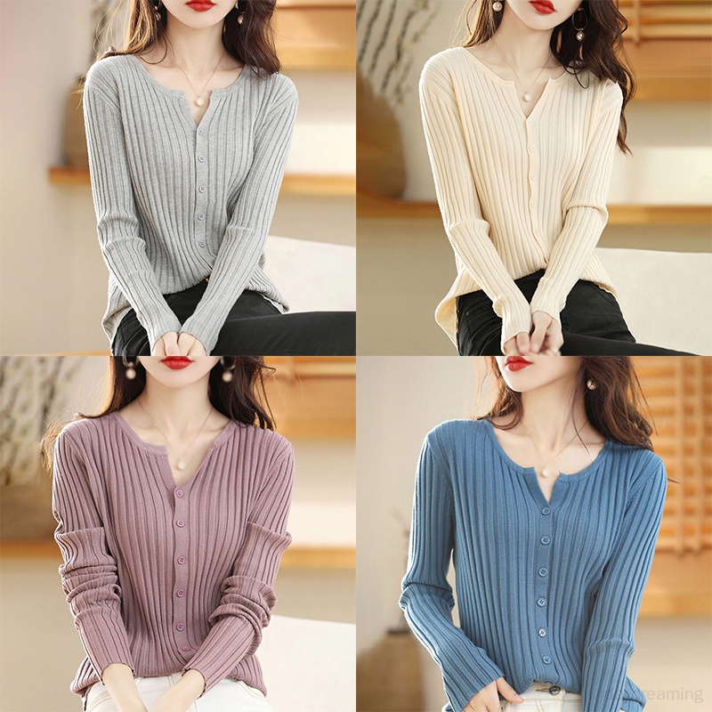 Áo Khoác cardigan Dệt Kim Màu Trơn Thời Trang Thu Đông Cho Nữ