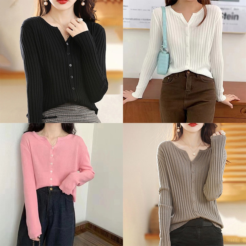 Áo Khoác cardigan Dệt Kim Màu Trơn Thời Trang Thu Đông Cho Nữ