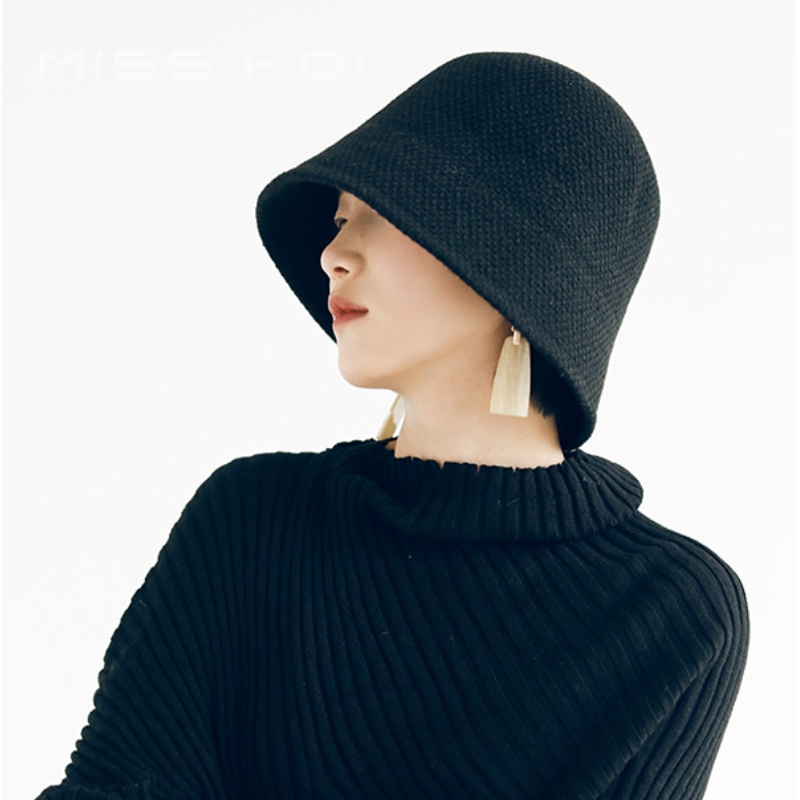 Misskoi Nón bucket Vải Len Màu Trơn Phong Cách Hàn Quốc Thời Trang Thu Đông Cho Nữ