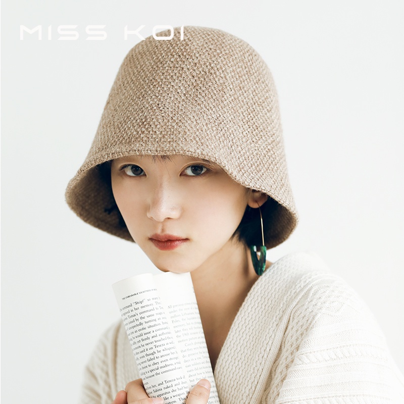 Misskoi Nón bucket Vải Len Màu Trơn Phong Cách Hàn Quốc Thời Trang Thu Đông Cho Nữ