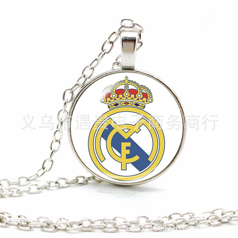 Football Club Necklace Real Madrid Barcelona Football Team Time Gem Alloy Necklace Pendant Sweater Chain KW6B