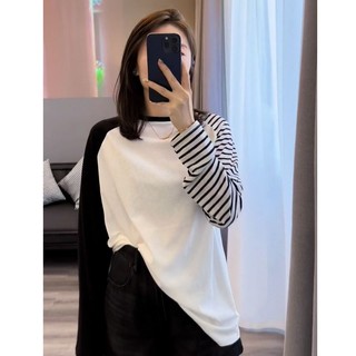 Áo thun tay dài phối màu tương phản plus size 40-100kg c11759
