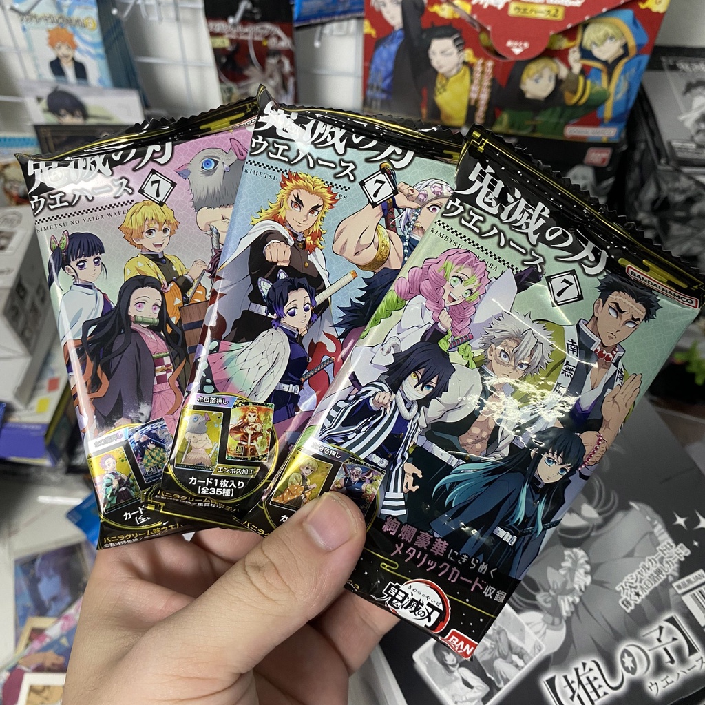 Pack thẻ nhân phẩm bánh xốp Kimetsu No Yaiba chính hãng - wafer card Thanh Gươm Diệt Quỷ