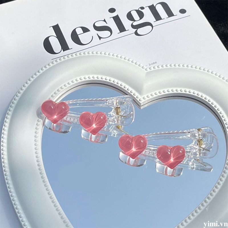 🎉Kẹp Tóc Mặt Hình Trái Tim Thạch Cá Tính Khí Chất Cho Bé Gái /