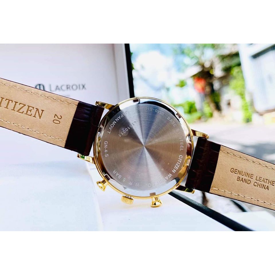 Đồng hồ Nam Citizen AN3612-09P Mặt vàng, dây da, kính cứng - Máy pin mipecclock