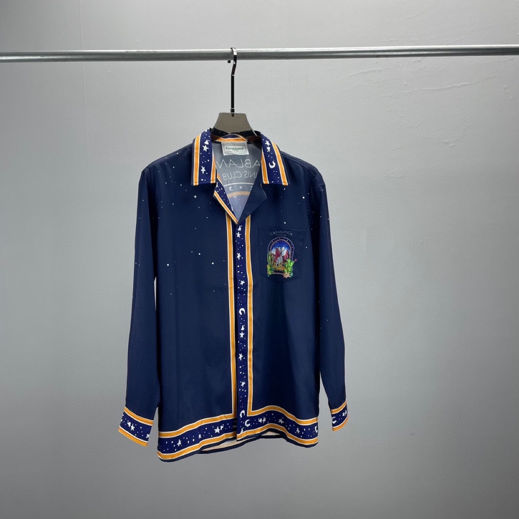 YZOT Casablanca long-sleeved shirt letter print pattern men's and women's same shirt cardigan spot all-match