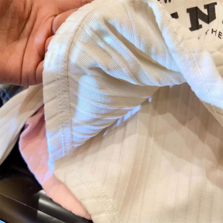 Áo Thun cotton Tay Dài Kẻ Sọc Màu Trơn In Chữ Phong Cách Hàn Quốc Cho Bé Gái