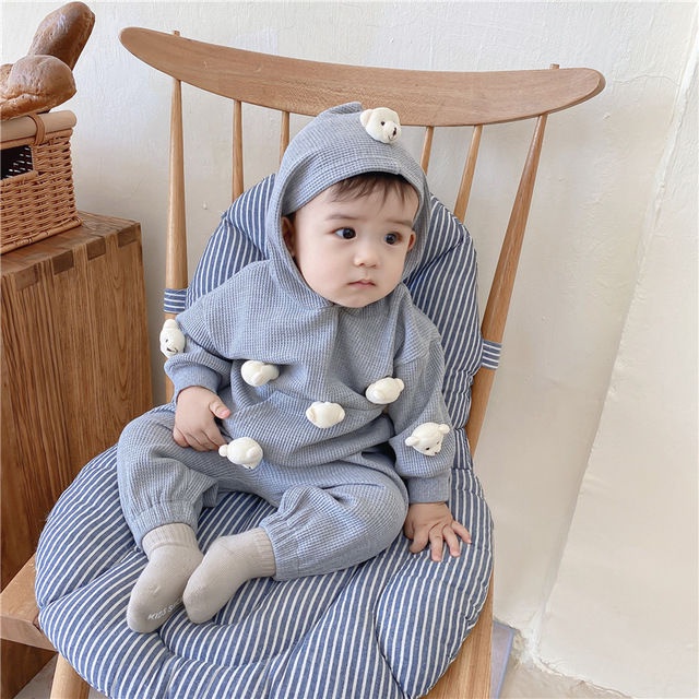 Bộ Đồ Hai Mảnh Áo Hoodie Tay Dài Màu Trơn In Hình Gấu Dễ Thương Phong Cách Hàn Quốc Thời Trang Mùa Thu Cho Bé Trai / Gái