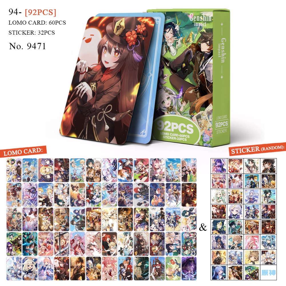 Genshin Photocard Double Sided Lomo Card Sticker thẻ 60 chiếc + nhãn dán 32 chiếc