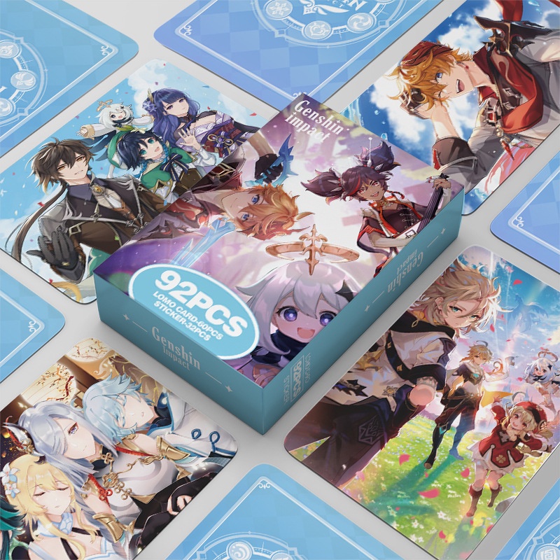 Genshin Photocard Double Sided Lomo Card Sticker thẻ 60 chiếc + nhãn dán 32 chiếc