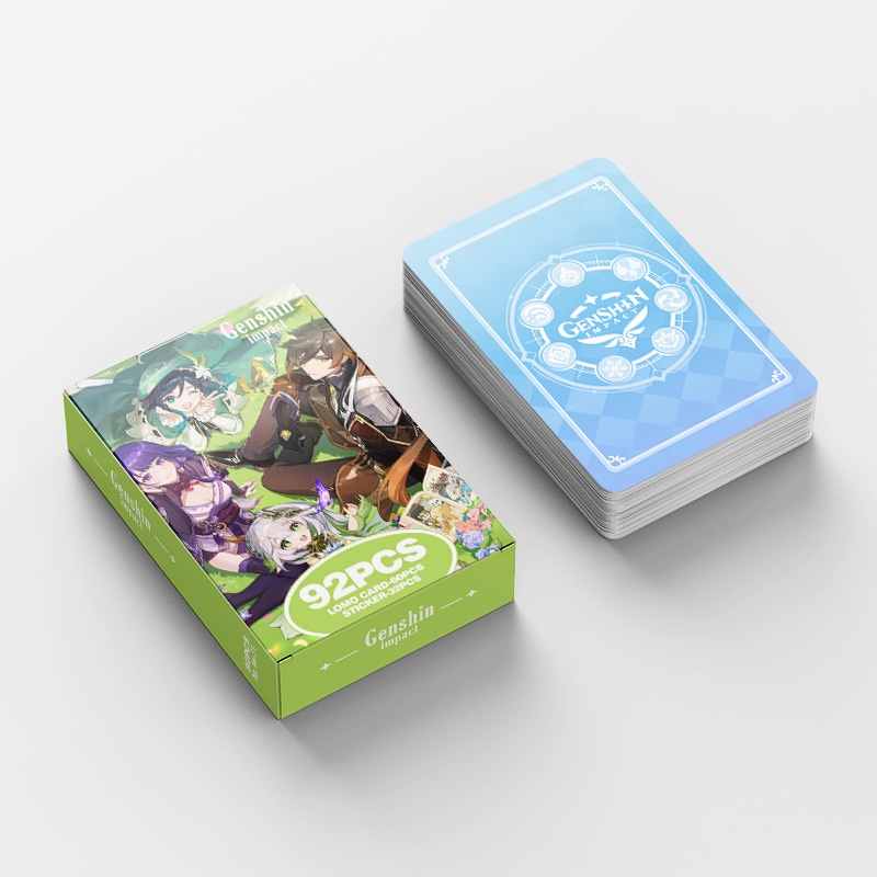 Genshin Photocard Double Sided Lomo Card Sticker thẻ 60 chiếc + nhãn dán 32 chiếc