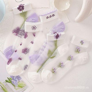 Set 10 đôi tất vớ lưới mỏng thoáng khí màu tím oải hương
