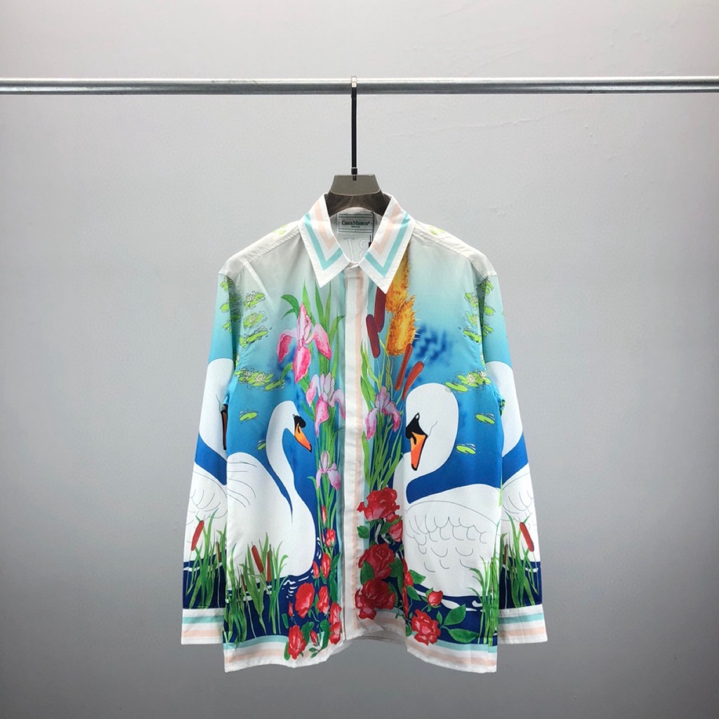 HBVD Casablanca long-sleeved shirt White Goose lapel letter printed pattern men's and women's same coat in stock