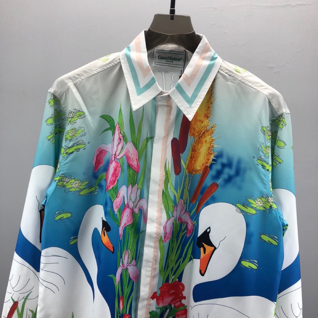 HBVD Casablanca long-sleeved shirt White Goose lapel letter printed pattern men's and women's same coat in stock