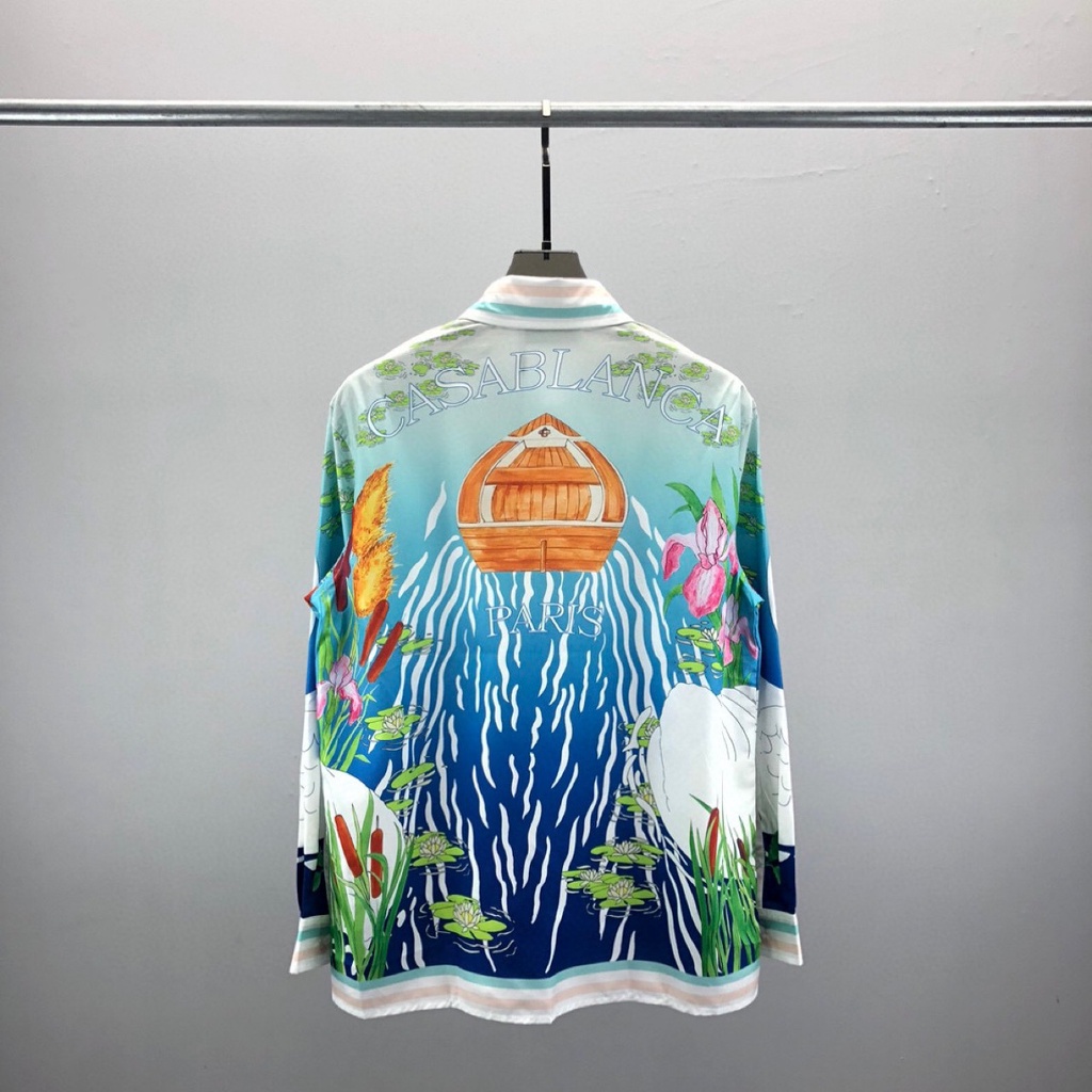 HBVD Casablanca long-sleeved shirt White Goose lapel letter printed pattern men's and women's same coat in stock