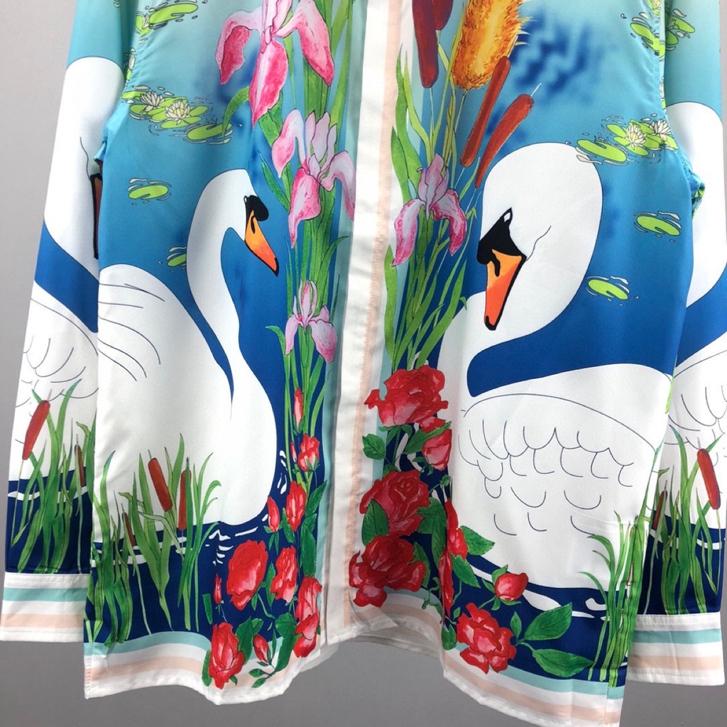 HBVD Casablanca long-sleeved shirt White Goose lapel letter printed pattern men's and women's same coat in stock