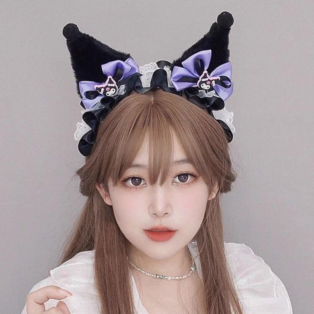 Băng Đô Cài Tóc Đính Nơ Họa Tiết Hoạt Hình Phong Cách kuromi Đáng Yêu Cho Bé Gái