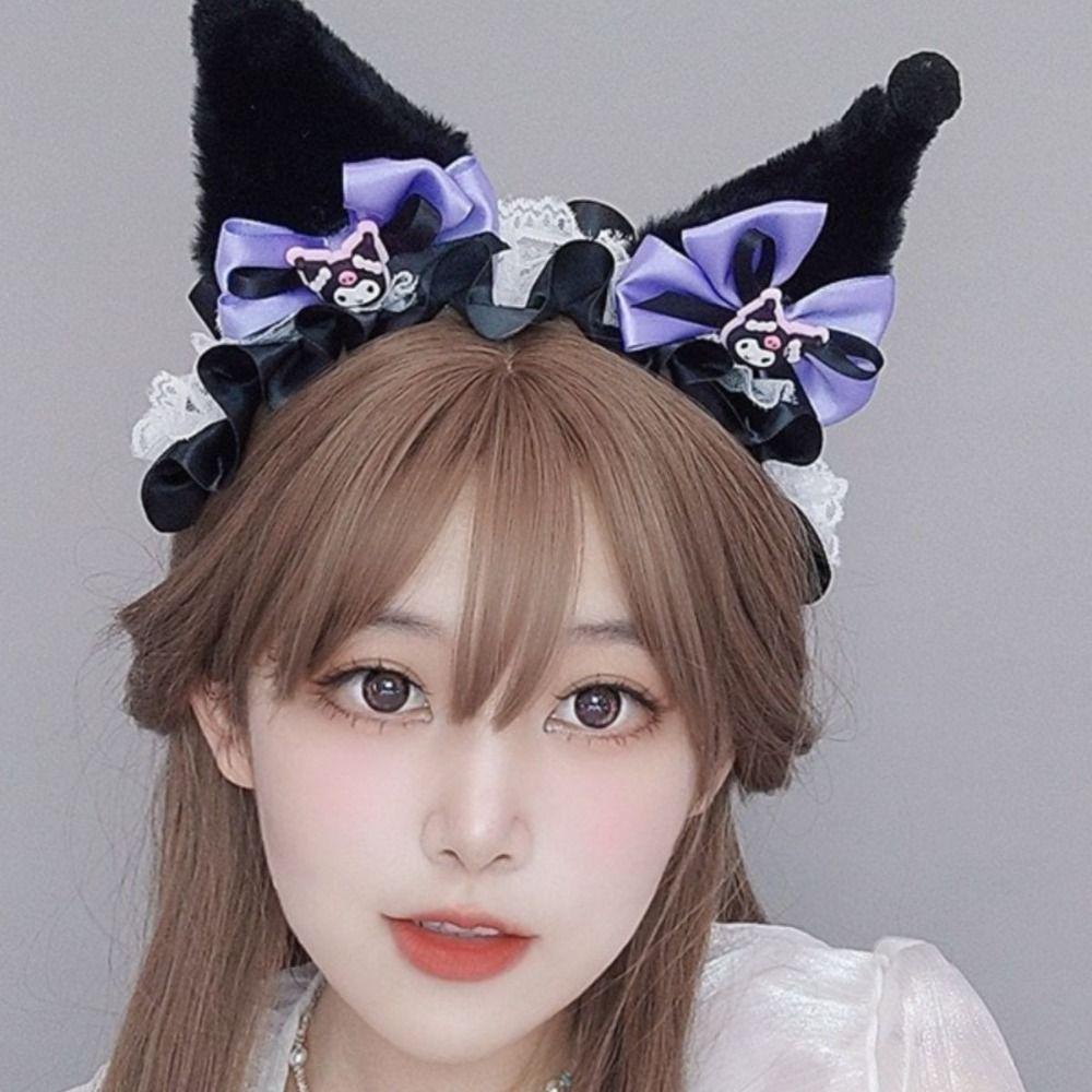 Băng Đô Cài Tóc Đính Nơ Họa Tiết Hoạt Hình Phong Cách kuromi Đáng Yêu Cho Bé Gái