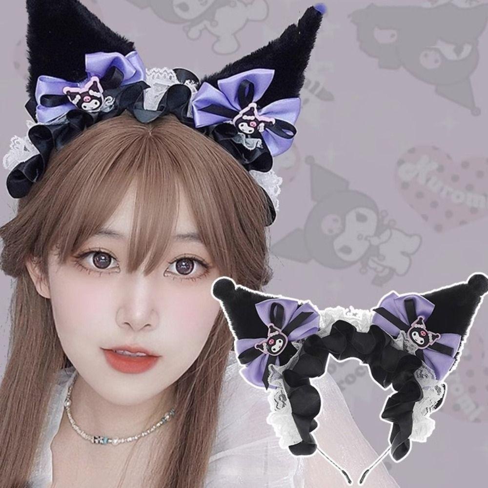 Băng Đô Cài Tóc Phối Lông Kiểu Hoạt Hình kuromi 1Bg Dễ Thương Cho Bé Gái