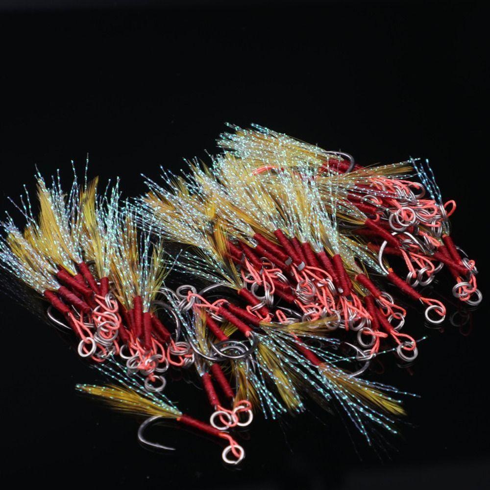Mmluck Set 10 Móc Sắt Đơn Với Lông Vũ Nhiều Màu Sắc Chống Rỉ Sét Cao Cấp Cho Câu Cá Trên Băng