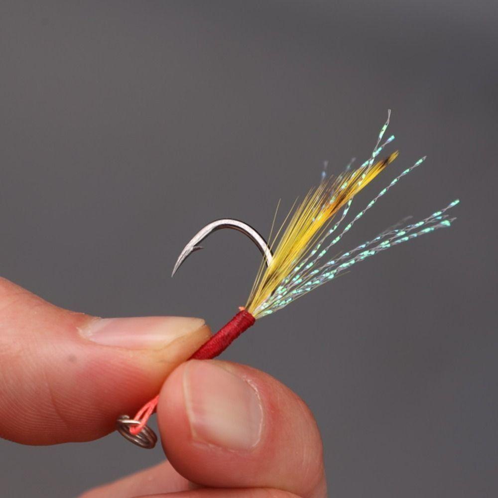 Mmluck Set 10 Móc Sắt Đơn Với Lông Vũ Nhiều Màu Sắc Chống Rỉ Sét Cao Cấp Cho Câu Cá Trên Băng