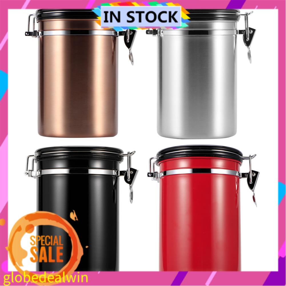Globedealwin Coffee  airtight tank  stainless steel moisture-proof coffee  sugar storage with exhaust valve kitchen special multi-color optional