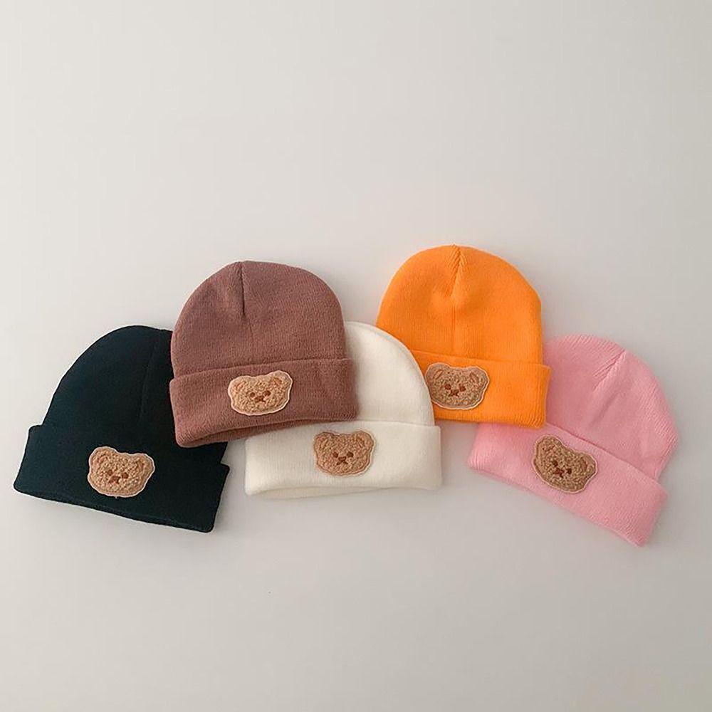 Mũ beanie Không Vành Giữ Ấm Mùa Thu Đông In Họa Tiết Gấu Hoạt Hình Dễ Thương Cho Bé
