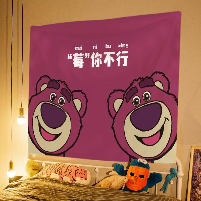 Vải Treo Tường Trang Trí Hình Gấu Dâu Tây Dễ Thương