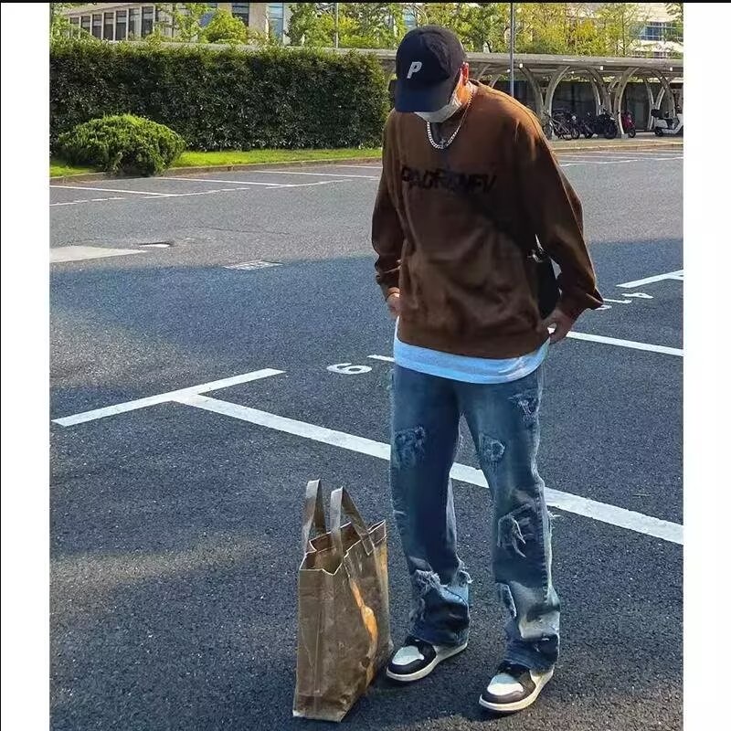 Áo sweater cotton Tay Dài Dáng Rộng In Chữ Màu Cà Phê Thời Trang Thu Đông Hàn Quốc size m-5xl