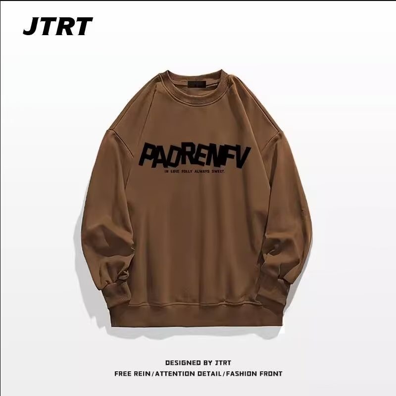 Áo sweater cotton Tay Dài Dáng Rộng In Chữ Màu Cà Phê Thời Trang Thu Đông Hàn Quốc size m-5xl