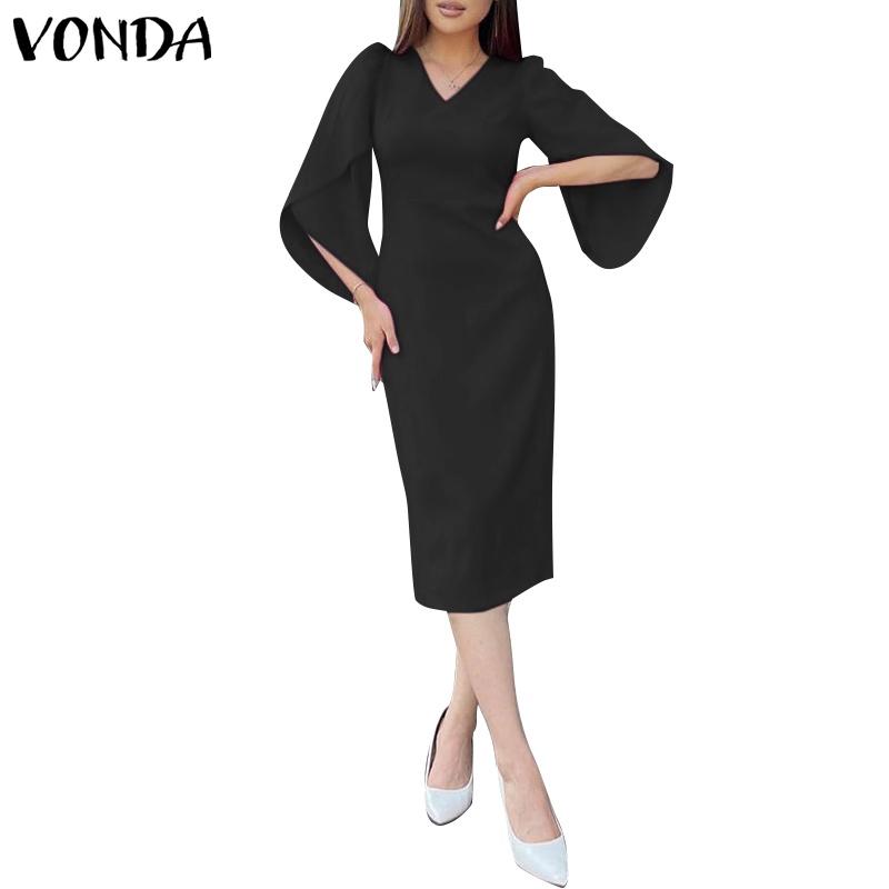 Đầm Nữ Tay Lửng Cổ Chữ v Màu Trơn Phong Cách Hàn Quốc