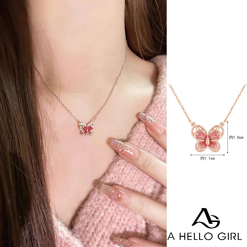 Ahellogirl Vòng cổ Mặt Hình Bướm Màu Vàng Hồng Phong Cách Hàn Quốc