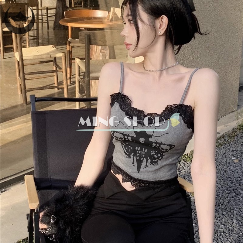 Áo Ren Hai Dây In Họa Tiết retro Thời Trang Mùa Hè Quyến Rũ Cho Nữ