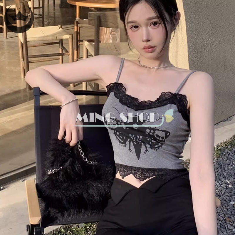 Áo Ren Hai Dây In Họa Tiết retro Thời Trang Mùa Hè Quyến Rũ Cho Nữ