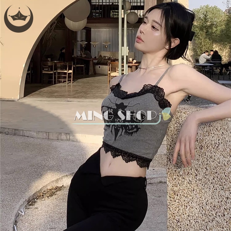 Áo Ren Hai Dây In Họa Tiết retro Thời Trang Mùa Hè Quyến Rũ Cho Nữ