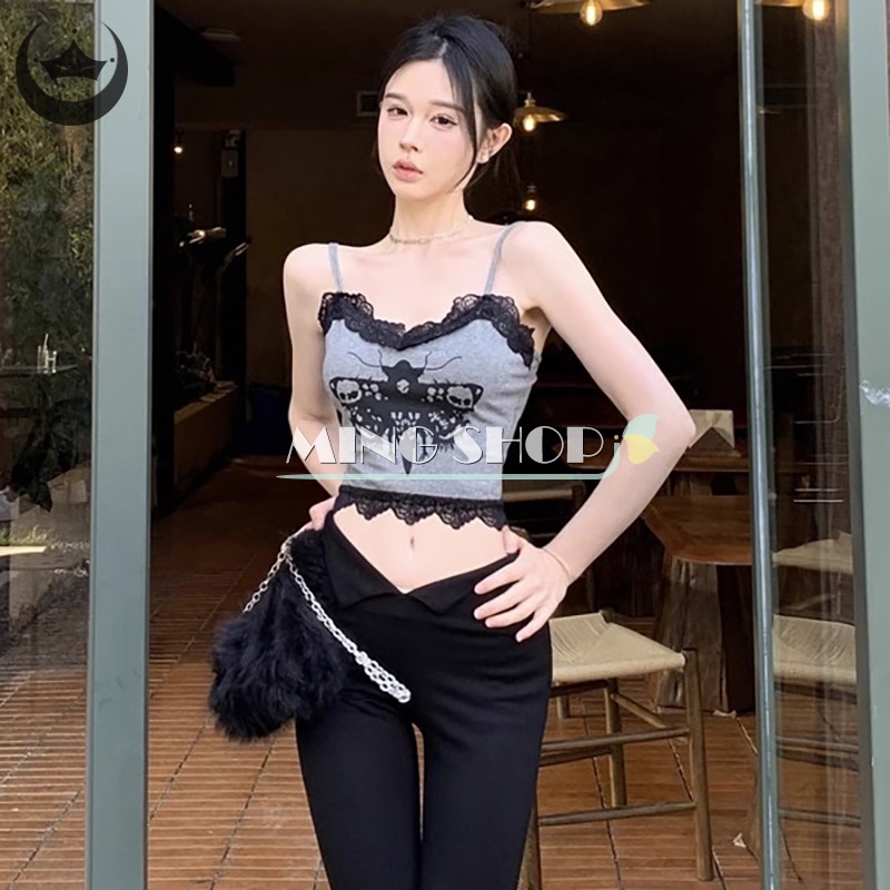 Áo Ren Hai Dây In Họa Tiết retro Thời Trang Mùa Hè Quyến Rũ Cho Nữ