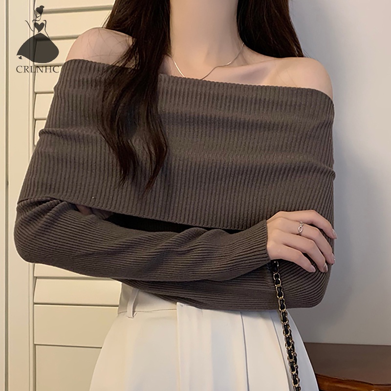 Crlnhc Áo sweater Trễ Vai Tay Dài Thanh Lịch Cho Nữ vn