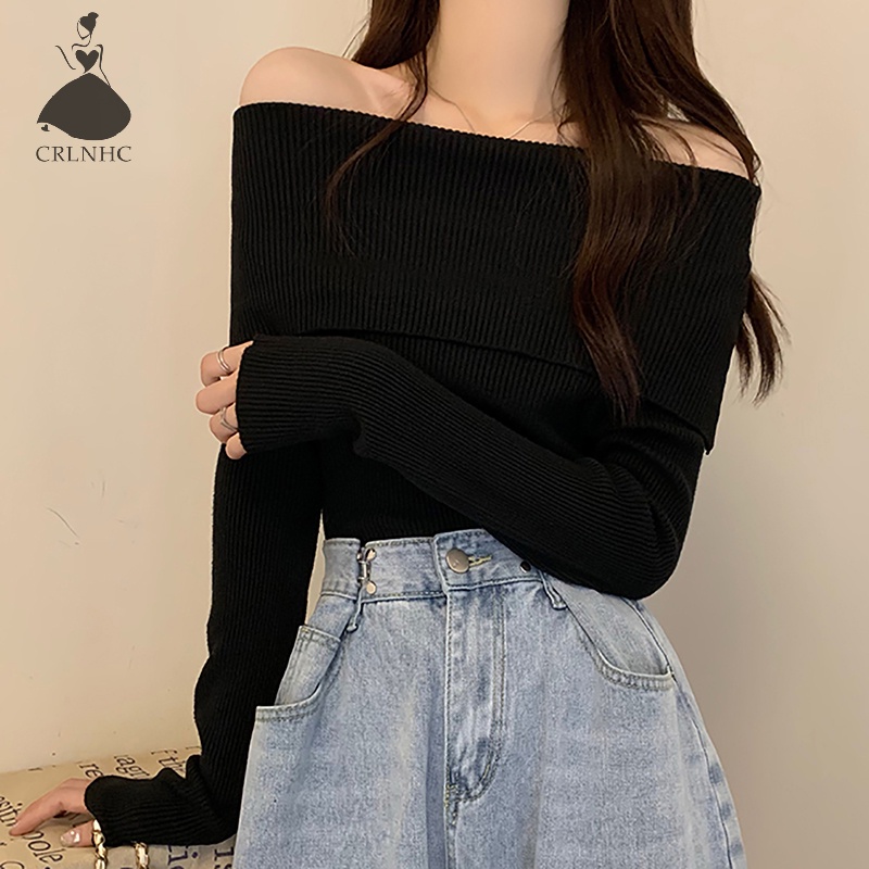 Crlnhc Áo sweater Trễ Vai Tay Dài Thanh Lịch Cho Nữ vn