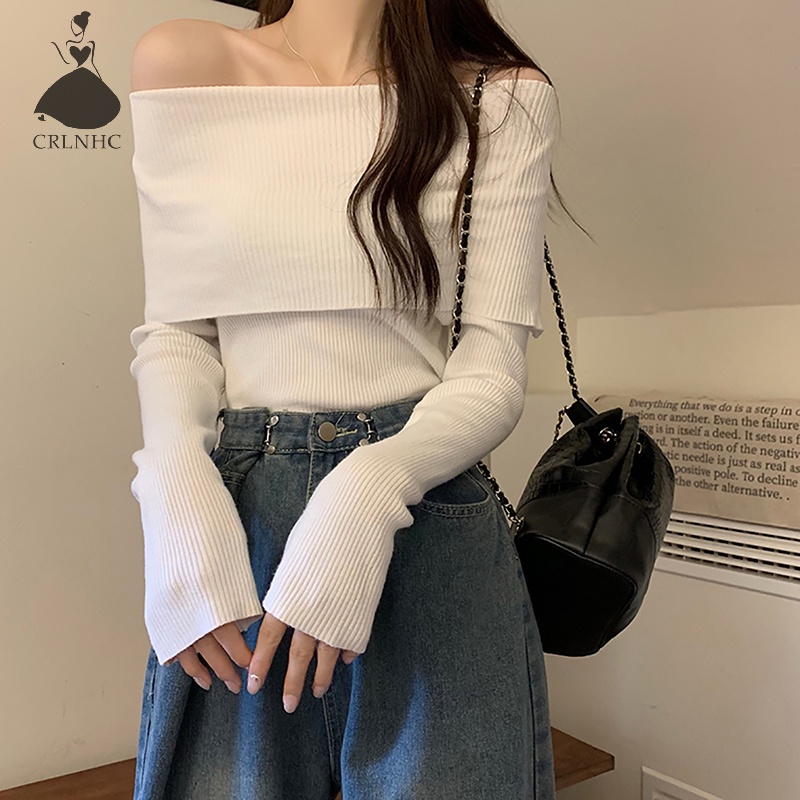 Crlnhc Áo sweater Trễ Vai Tay Dài Thanh Lịch Cho Nữ vn