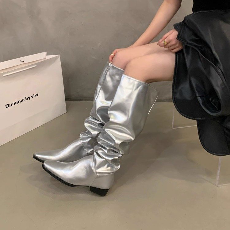 Mới Giày Bốt Da pu Gót Vuông Thoáng Khí Thời Trang Xuân Thu Cho Nữ