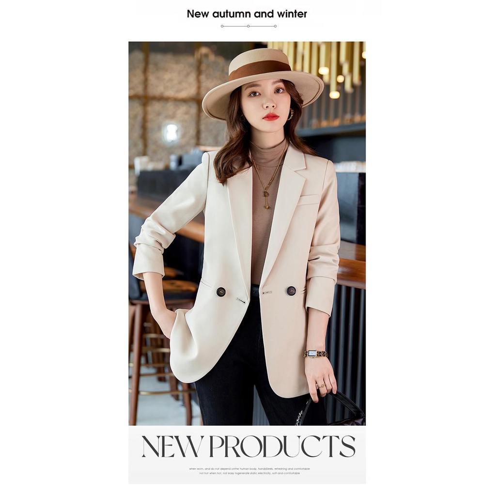 Áo Khoác Vest màu đen cho nữ mùa xuân thu năm 2023 phong cách thời trang tạo cảm giác cao cấp và thiết kế độc đáo với nút kép là một chiếc áo vest thời trang và ôm sát