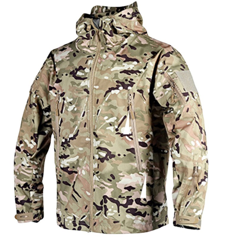 Áo Khoác Quân Đội Có Mũ Trùm Chống Nước Mỏng Nhẹ Họa Tiết Da Cá Mập Cho Nam Đi Săn / Câu Cá / Leo Núi