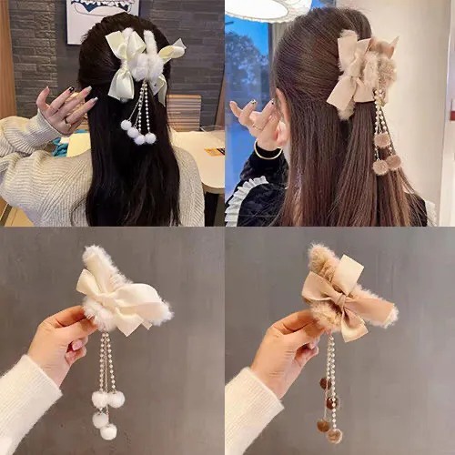 Kẹp Tóc Tua Rua Hình Cá Mập Bằng Lông Nhung Màu Sữa Thời Trang Mùa Thu Hàn Quốc Cho Bé Gái