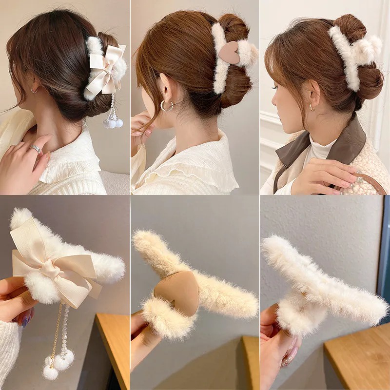 Kẹp Tóc Tua Rua Hình Cá Mập Bằng Lông Nhung Màu Sữa Thời Trang Mùa Thu Hàn Quốc Cho Bé Gái